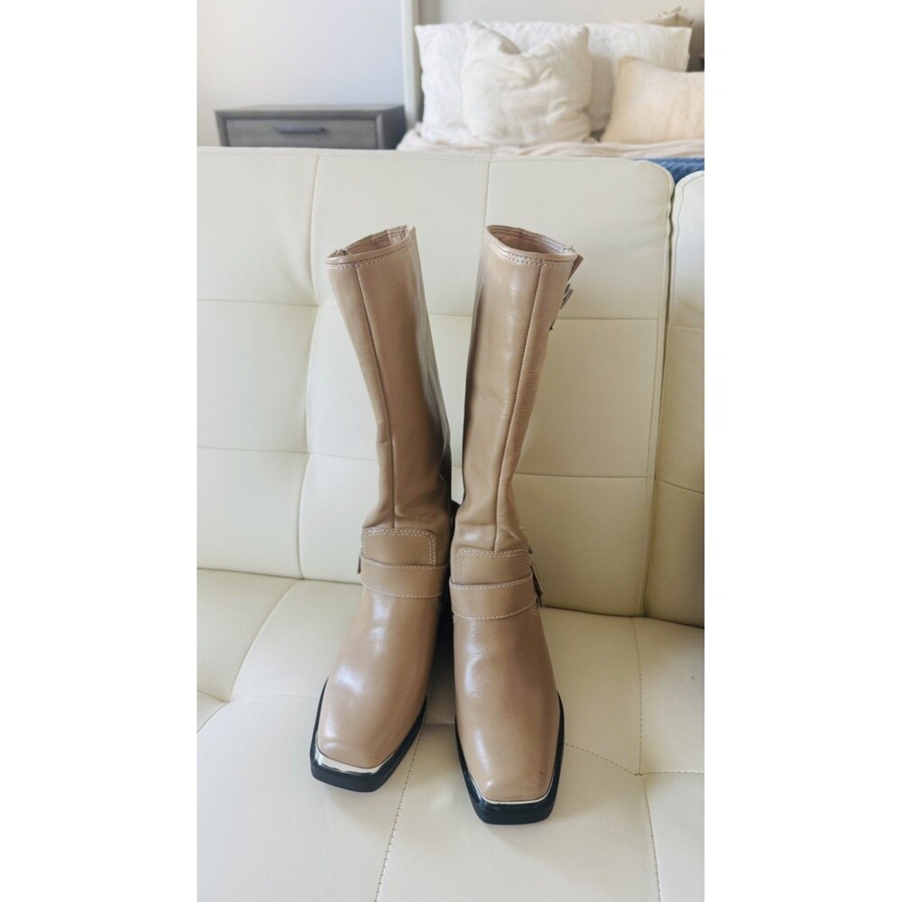 Dolce Vita Boots Womens Size 7 Tan Knee High Harness Buckle Square Toe Leather